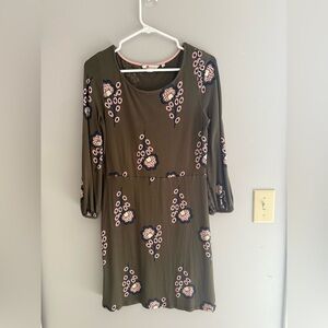 Boden Lucie Jersey Tunic Dress Women’s SZ 6R Long Sleeve Olive Green Floral Mini